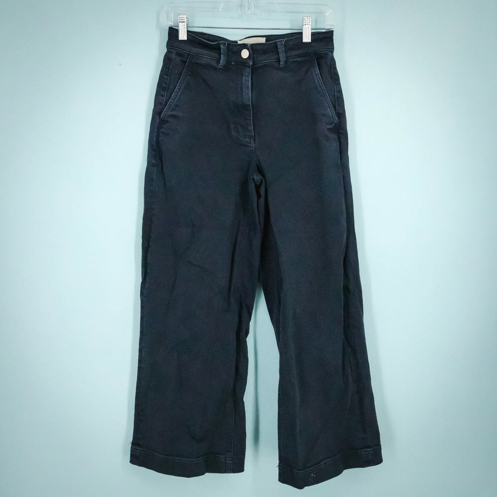 Everlane Size 2 Dark Blue Wide Leg Crop Button Zip Cotton Blend Denim Jeans